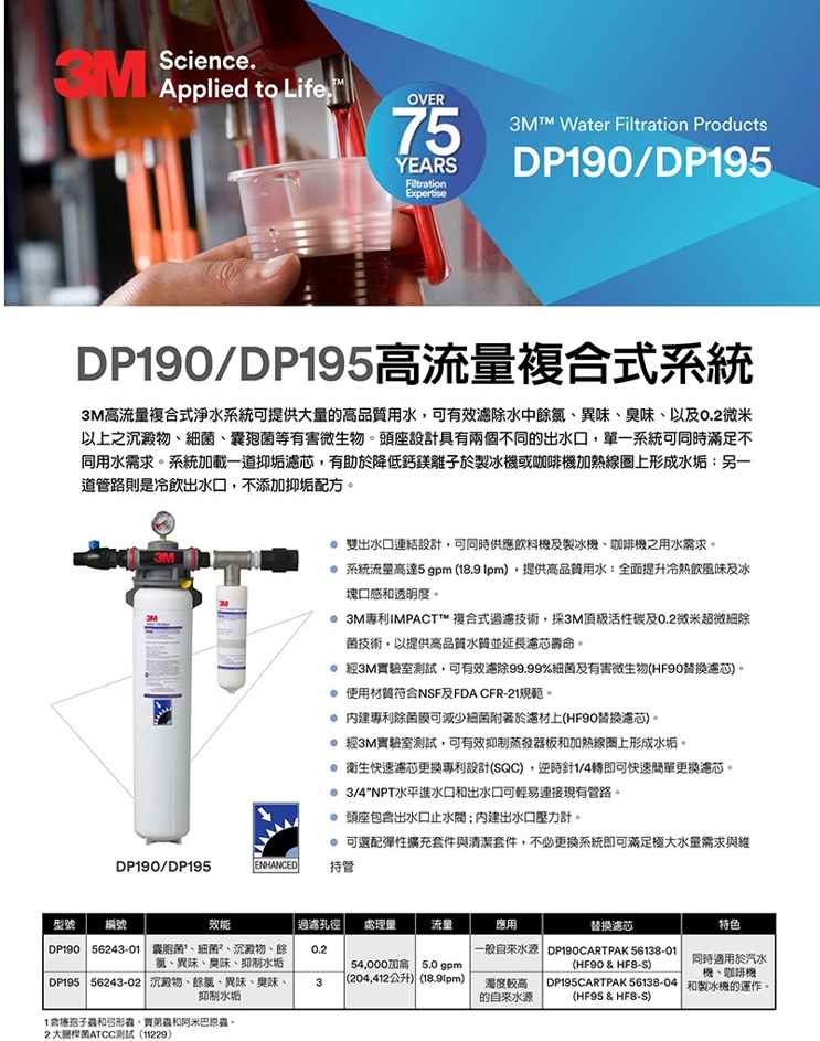 DP290《3M》商用高流量複合式淨水系統《過濾孔徑0.2微米│有效濾除沉澱物 · 餘氯與異味 · 囊胞菌 · 99.99%細菌 · 含特殊抑 ...