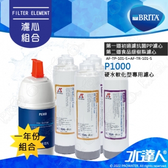 《德國BRITA》 On Line P1000硬水軟化型濾心+ATEC AF前置雙道濾芯組2組│一年份濾心組合