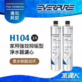 【水達人公司貨】美國EVERPURE濾心H-104/H104濾芯 原裝進口 二支 公司保固貼標